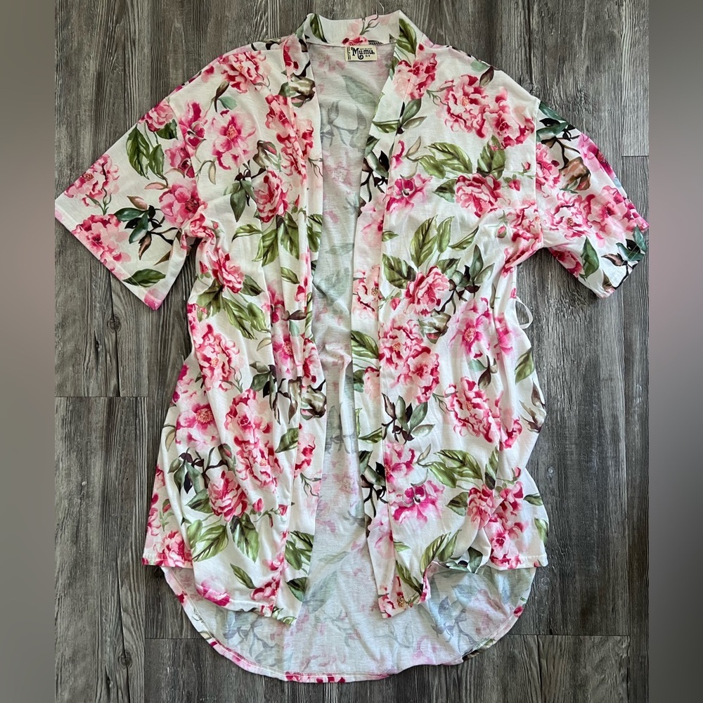 Show Me Your Mumu White Pink Roses Kimono